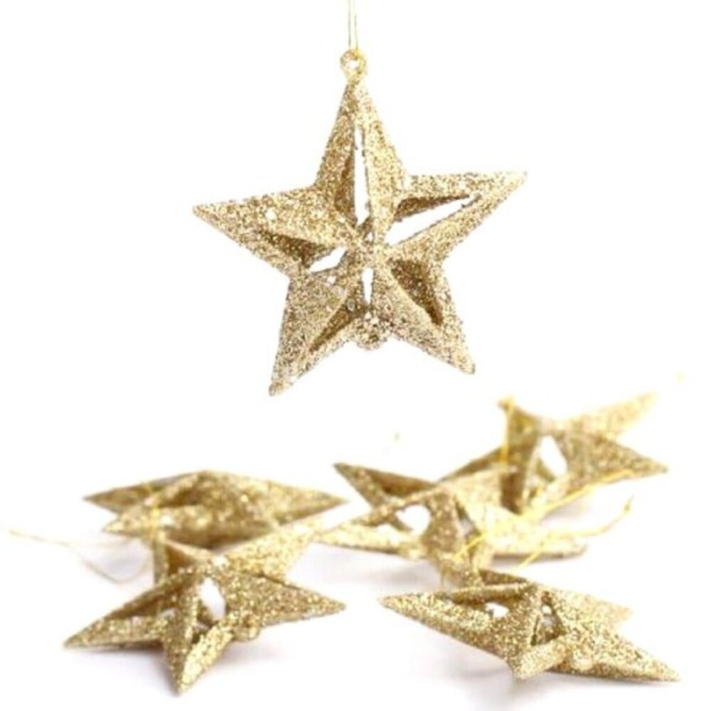 Holiday Gold Glitter 3D Ornament 9 Stars for Decorating, Embellishing Holiday